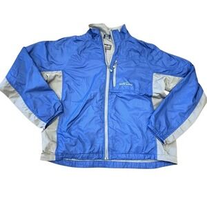 Eddie Bauer Windbreaker Jacket Women XL Blue Gray Gorpcore Hiking Outdoor